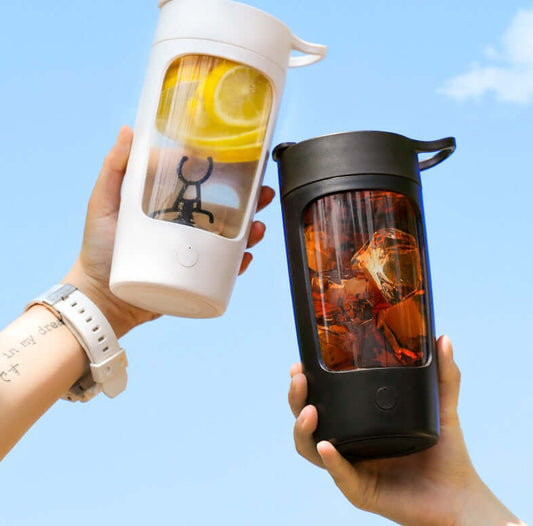 Portable juice blender side view showing compact design