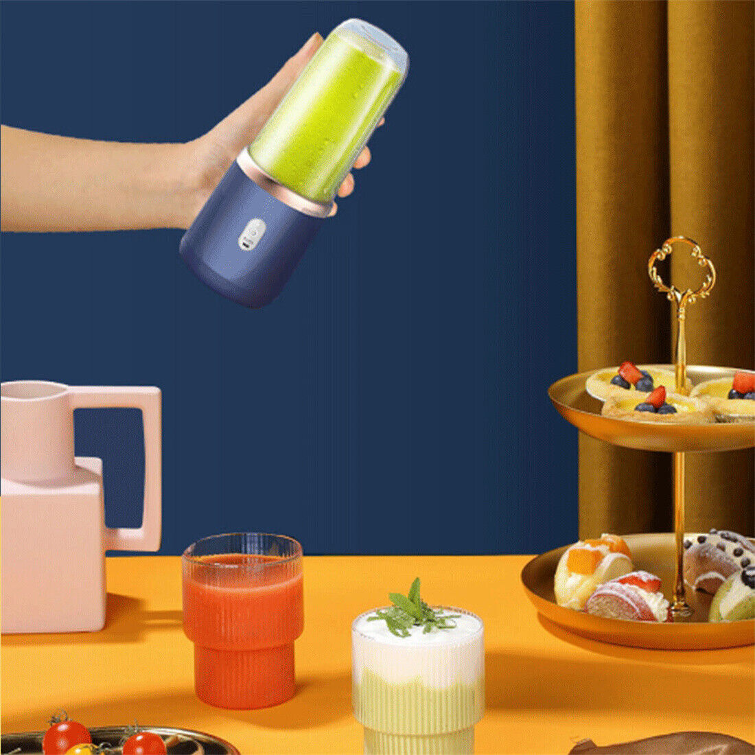 Portable Juicer Cup - Sapphire Blue Front View