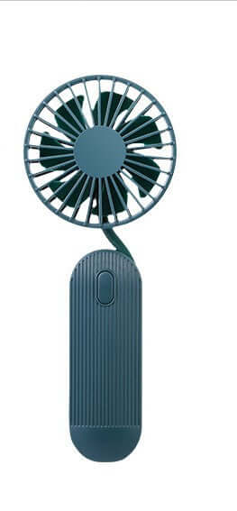 	Rechargeable neck fan in white, dark blue, and dark green color options