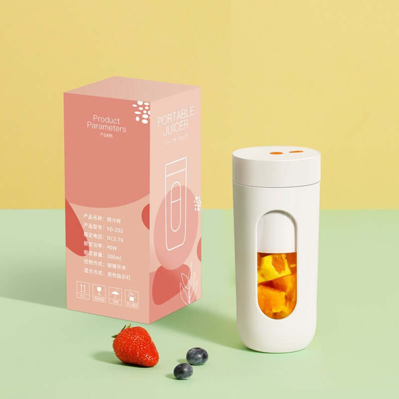 Portable juicer cup with charging cable and straw