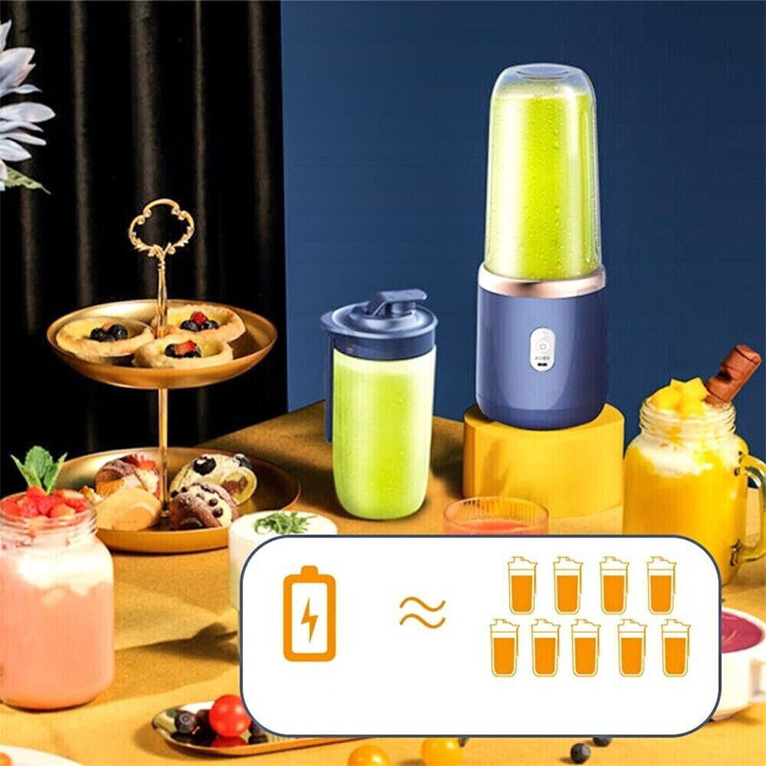 Portable Juicer Cup - Sapphire Blue Front View