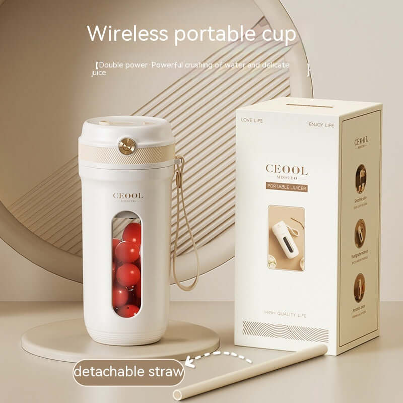 Portable juicer cup with charging cable and straw