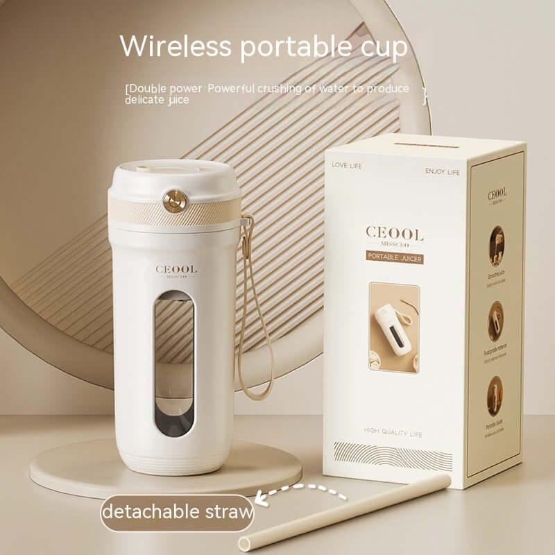 Portable juicer cup with charging cable and straw